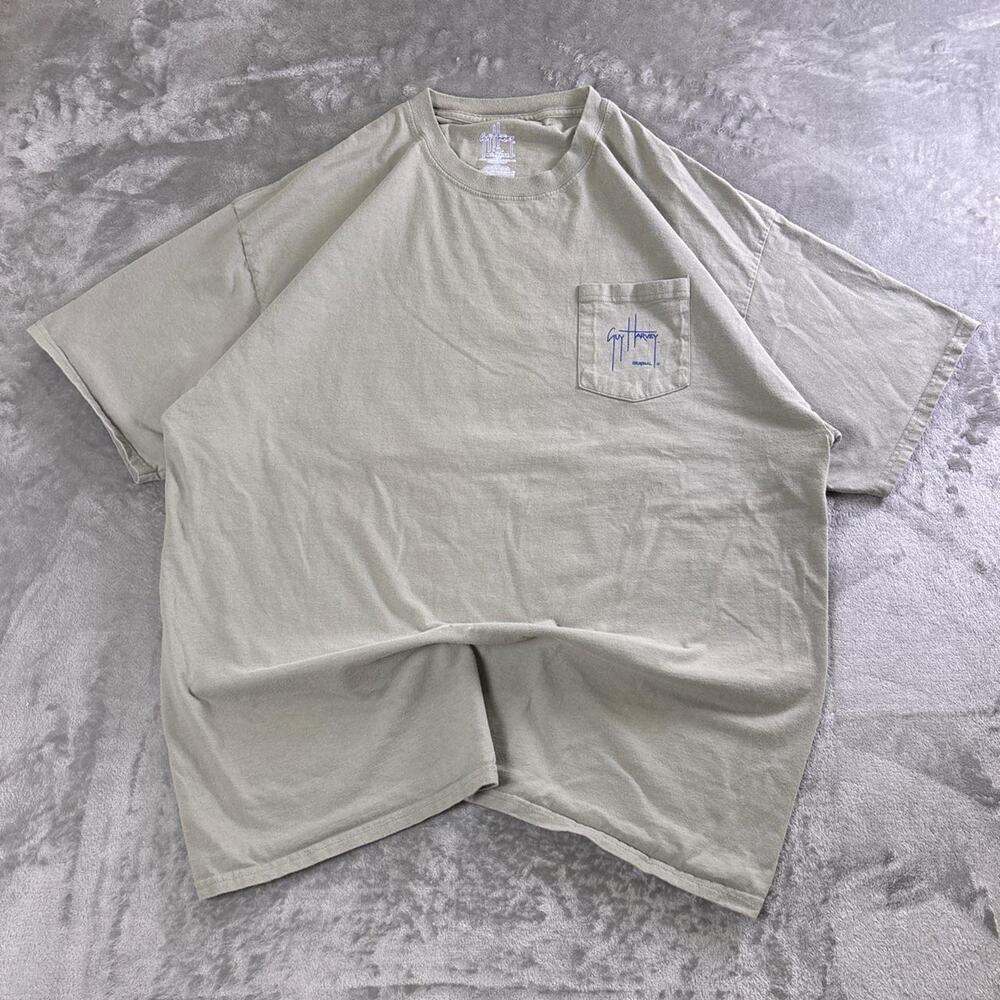 Guy Harvey AFTCO Bluewater Tuna Fishing T-Shirt Men’s 2XL Gray Pocket Tee
